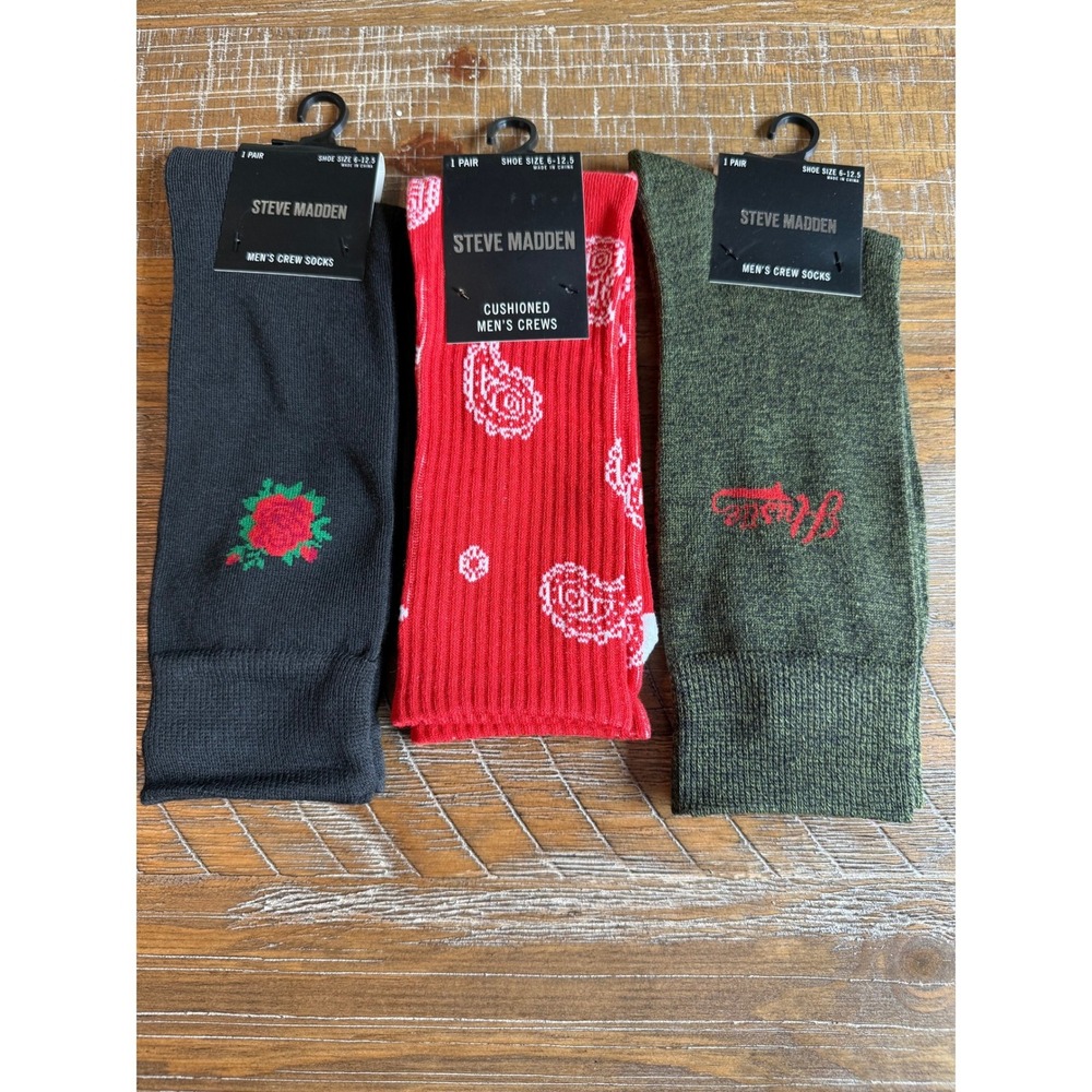 NWT Steve Madden Mens Crew Socks LOT Rose Paisley Hustle 6-12.5 Skater Trendy